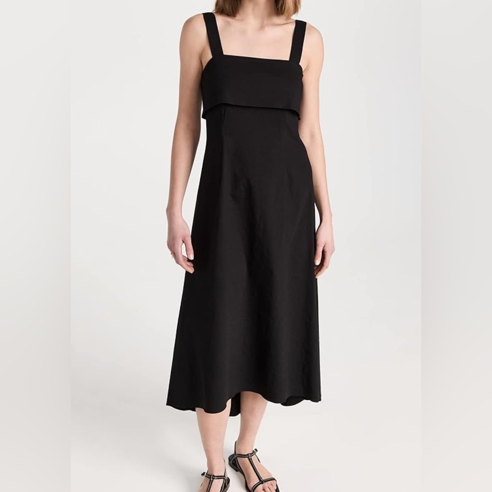 Theory Linen Tie Back Midi Dress in Black